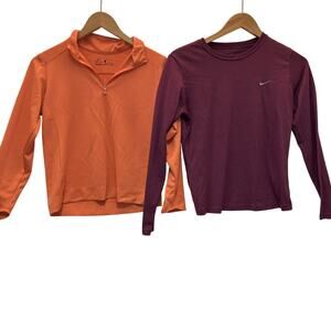 2 Nike Polyester Long Sleeve Shirt 1) Purple 2) Orange Womens Size Med & Large